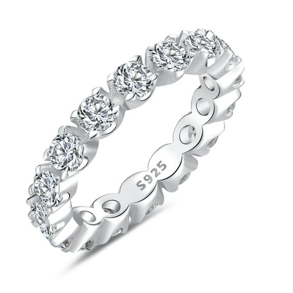 Flydeer Engagement Wedding Rings for Women 925 Sterling Silver 5A CZ Wedding Band for Her Round Cut Eternity Row Stackable Ring Size 7