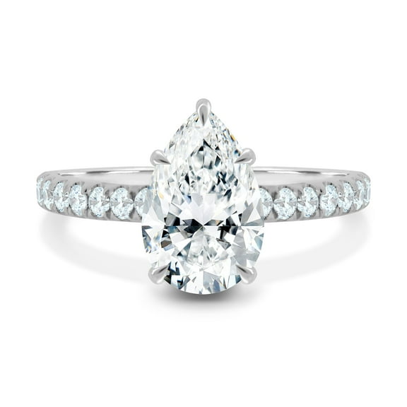 ESTE ORIGIN 2.50Ct Lab-Grown Pear Diamond Ring with Hidden Halo & Pavé Band in 10K White Gold for Women's
