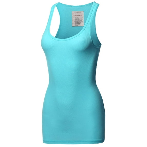 FashionOutfit Women's Solid Basic Scoop Neck Racer-back Ribbed Tank Top