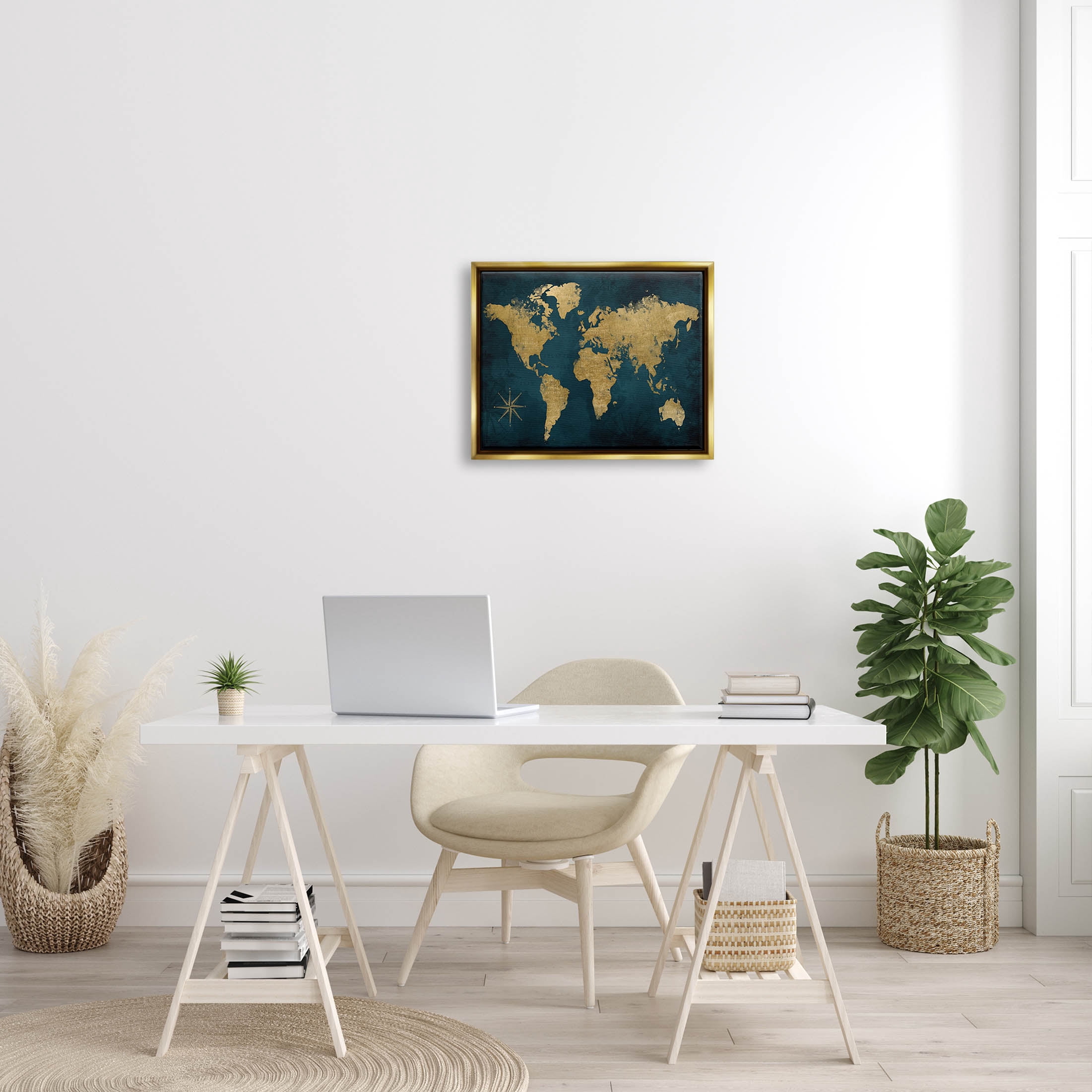 Stupell Industries Blue Compass Pattern Map Graphic Art Metallic Gold Floating Framed Canvas Print Wall Art, Design by Natalie Carpentieri