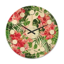Designart 'Tropical Flowers and Leaves I' Mid-Century Modern Wood Wall Clock