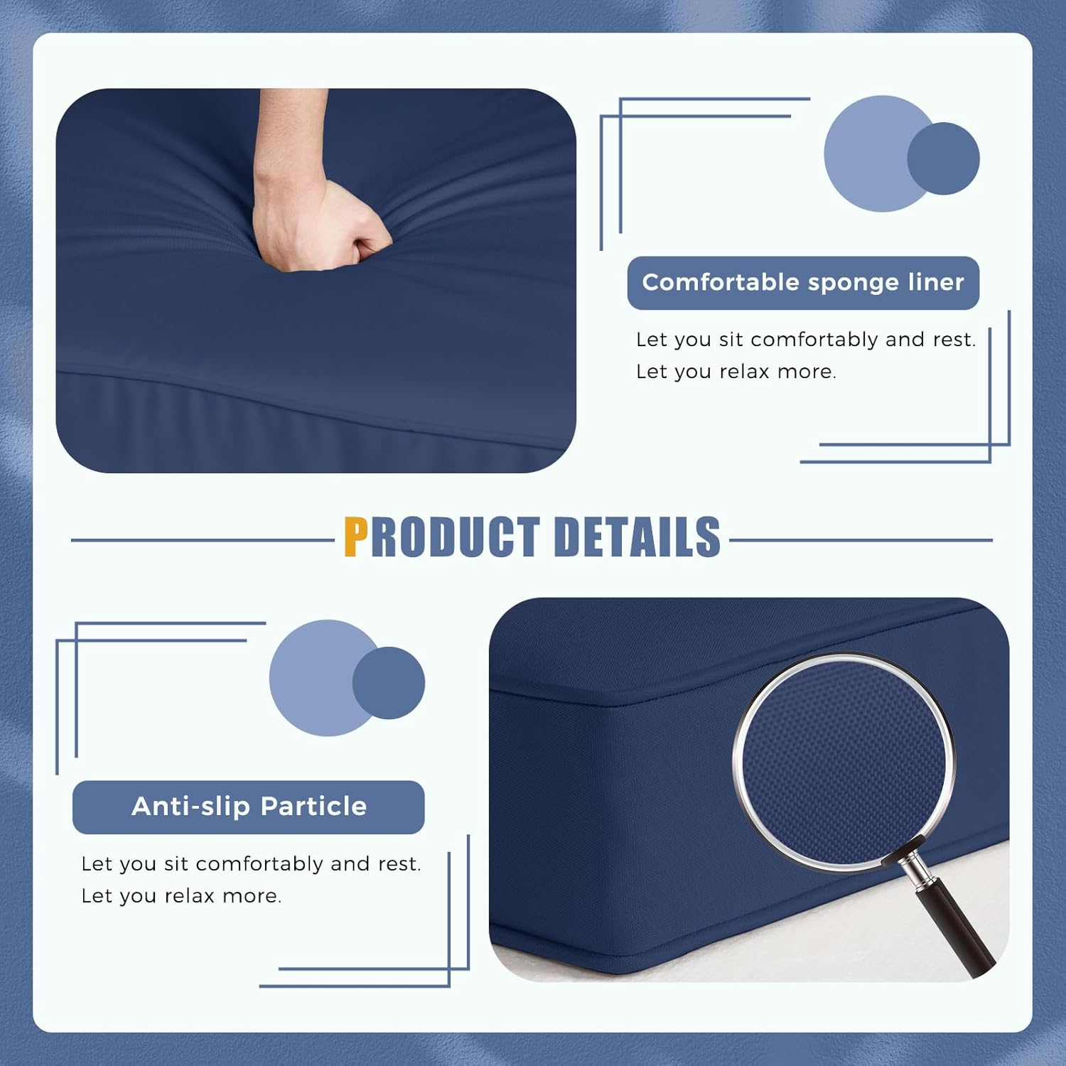 SUNCROWN 14 Piece Outdoor Patio Cushion Replacement, Patio Couch Cushions (6 Seat Cushion,6 Back Cushion, and 2 Corner Cushion) with Zipper for Outdoor Furniture (Dark Blue)