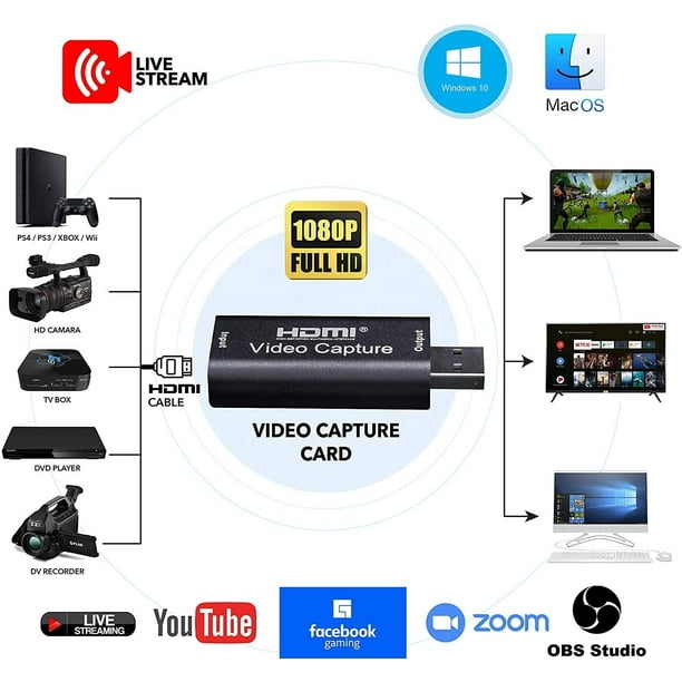 Carte de capture vidéo, HDMI 1080P vers USB 2.0 pour la diffusion en direct