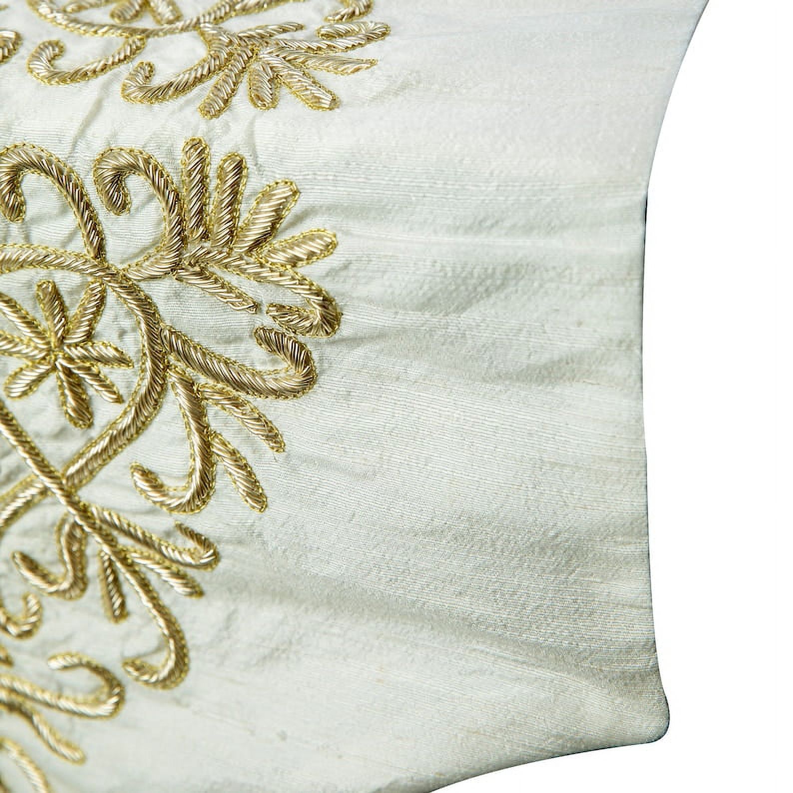 Decorative Ivory & Gold Table Runner Coffee Table Runner (14 x 36 inch), Tassels & Zardozi Table Runner, Silk fabric Table Linen, Damask Pattern Contemporary Style - Ishana