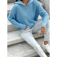thumbnail image 4 of Women's 1/4 Zip Sweaters Long Sleeve Lapel Collar Solid Color Knit Pullovers Loose Jumper Tops, 4 of 6