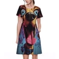 thumbnail image 1 of Balery Cartoon Big-Eyed Dog Vestidos sueltos de manga corta para mujer, vestidos de verano 2025, vestidos casuales de corte A con vuelo., 1 of 6
