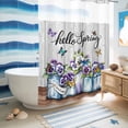 thumbnail image 5 of No Hook Shower Curtain, Hello Spring Shower Curtains for Bathroom with See Through Top Window, Pastoral Purple Bottle Floral Gray Wooden Waterproof & Washable Bath Curtain Extra Long 72"x84", 5 of 9