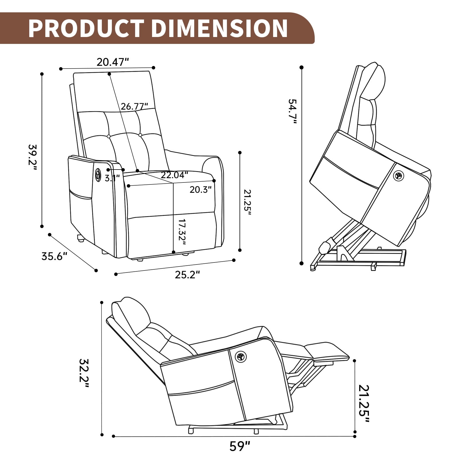 MAYEERTY PU Leather Power Lift Recliner Chair for Elderly, Single Motor Electric Lift Chair with 8-Point Massage & Lumbar Heat, USB Charging Port, for Living Room