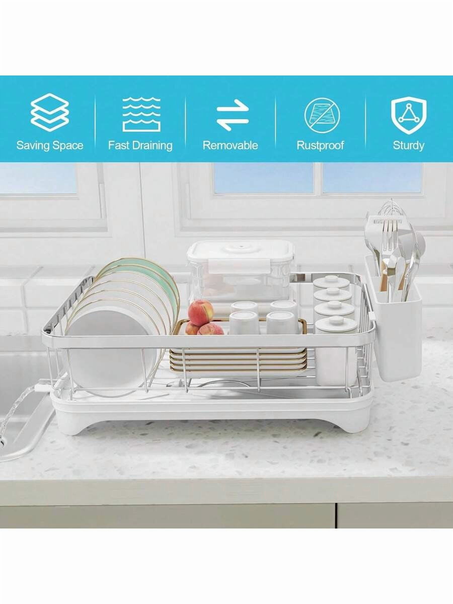 Dish Drying Rack 304 Stainless Steel Dish Rack With Drainboard,Space Spaving Auto-Draining Drying Racks For Kitchen Counter,Large Capacity Dish Racks For Bowls, Cups, Dish Drainer