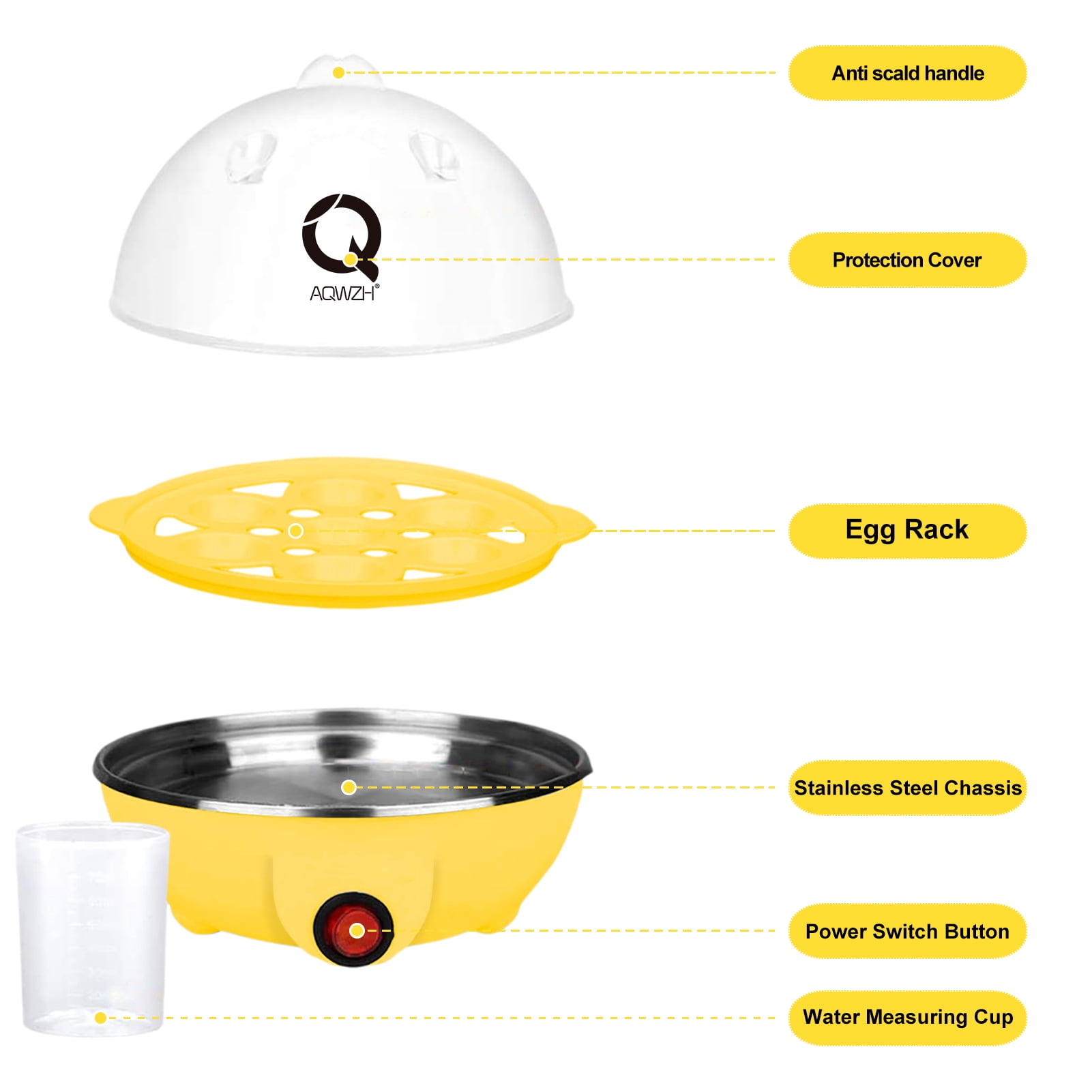 AQwzh Rapid Egg Cooker Electric for Hard Boiled, Poached, Scrambled Eggs, Omelets, Steamed Vegetables, Seafood, Dumplings, 7 capacity, with Auto Shut Off Feature
