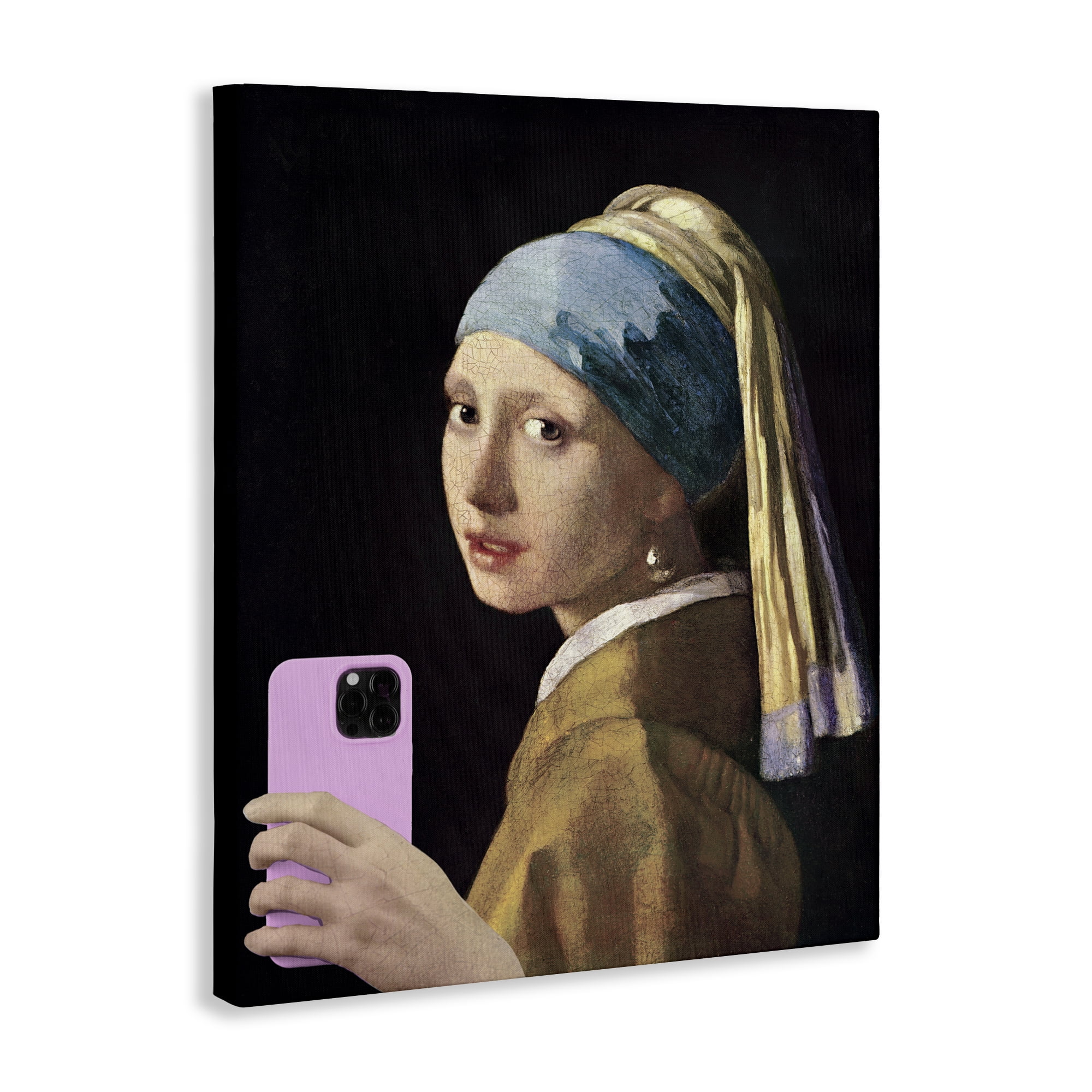 Girl With Pink Phone Funny Canvas Wall Art, design by Masters Redux