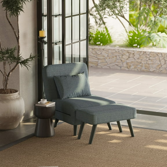 Mirightone 3 in 1 Foldable Chaise Lounge with Adjustable Backrest & Footrest, Convertible Chair Bed for Living Room, Bedroom and Office, Grey