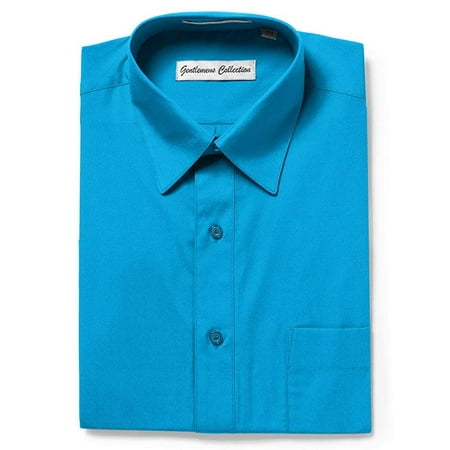 Gentlemens Collection Mens 1904 Short Sleeve Classic Fit Easy Care Dress Shirt- Aqua - (Best Red Under 20)