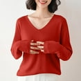 thumbnail image 1 of asjyhkr Women Ribbed Knit Shirts Long Sleeve V Neck Tops Solid Color Comfy Loose Fitting T Shirts Sweater, 1 of 4