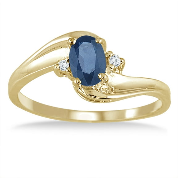 SZUL Women's Sapphire Gemstone and Diamond Wave Ring 14k Yellow Gold