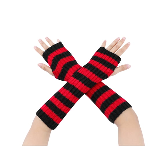 INSPIRE CHIC Women's 1 Pair Knitted Gloves Winter with Thumb Hole Y2K Cute for Christmas Red-Black
