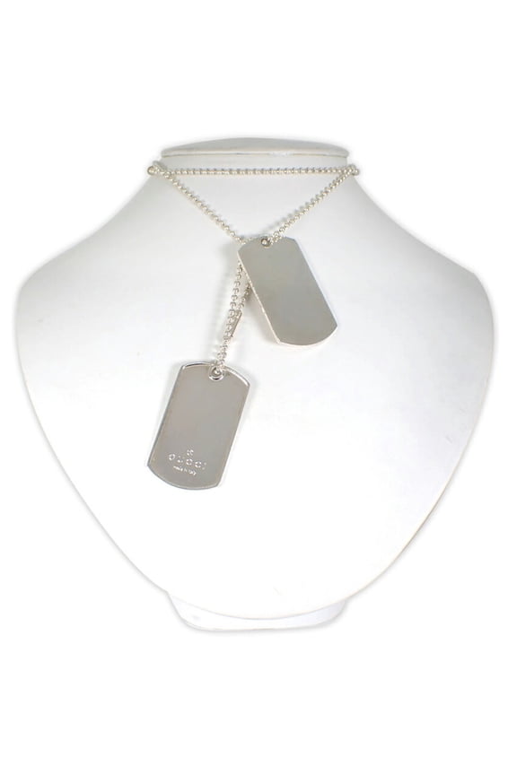 Pre-Owned GUCCI 925 Dog Tag Plate Necklace (2 pieces)