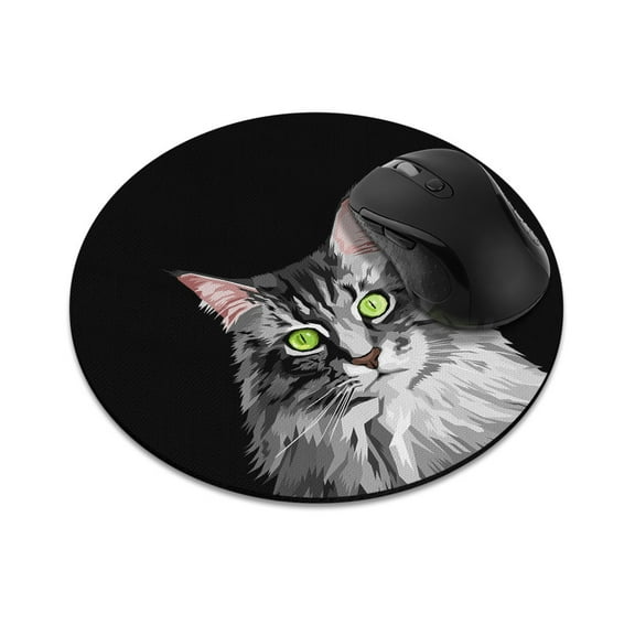 WIRESTER 7.88 in Round Mouse Pad with Non-Slip Rubber Base for Computers, Laptop, Office & Home - Maine Coon Cat Vector Portrait