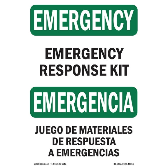 OSHA EMERGENCY Sign - Response Kit Bilingual | Plastic Sign | Protect Your Business, Construction Site, Warehouse & Shop Area | Made in the USA