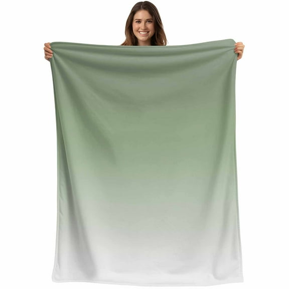 Sage Green Gradient Throw Blankets, Abstract Sage White Watercolor Soft Fleece Blanket Decorative for Home Sofa Couch Chair Living Bedroom, 50x60 inches,