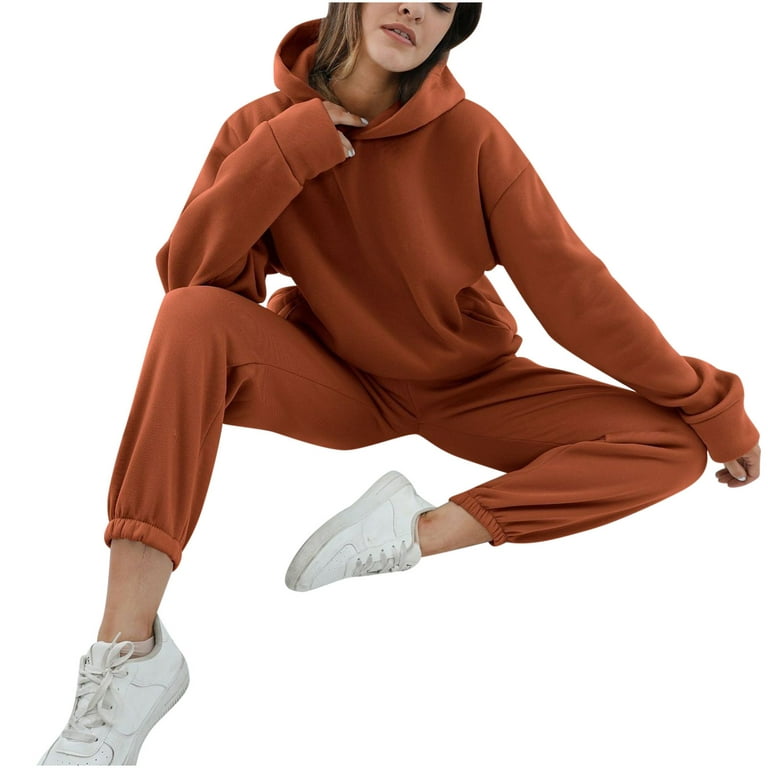 Xysaqa Women's Jogger Outfit Sweatsuit Two Piece Hoodies Sweatshirt Long  Sleeve Hooded Pullover Tops and Pants Lounge Sets Tracksuit Warm Fall  Winter