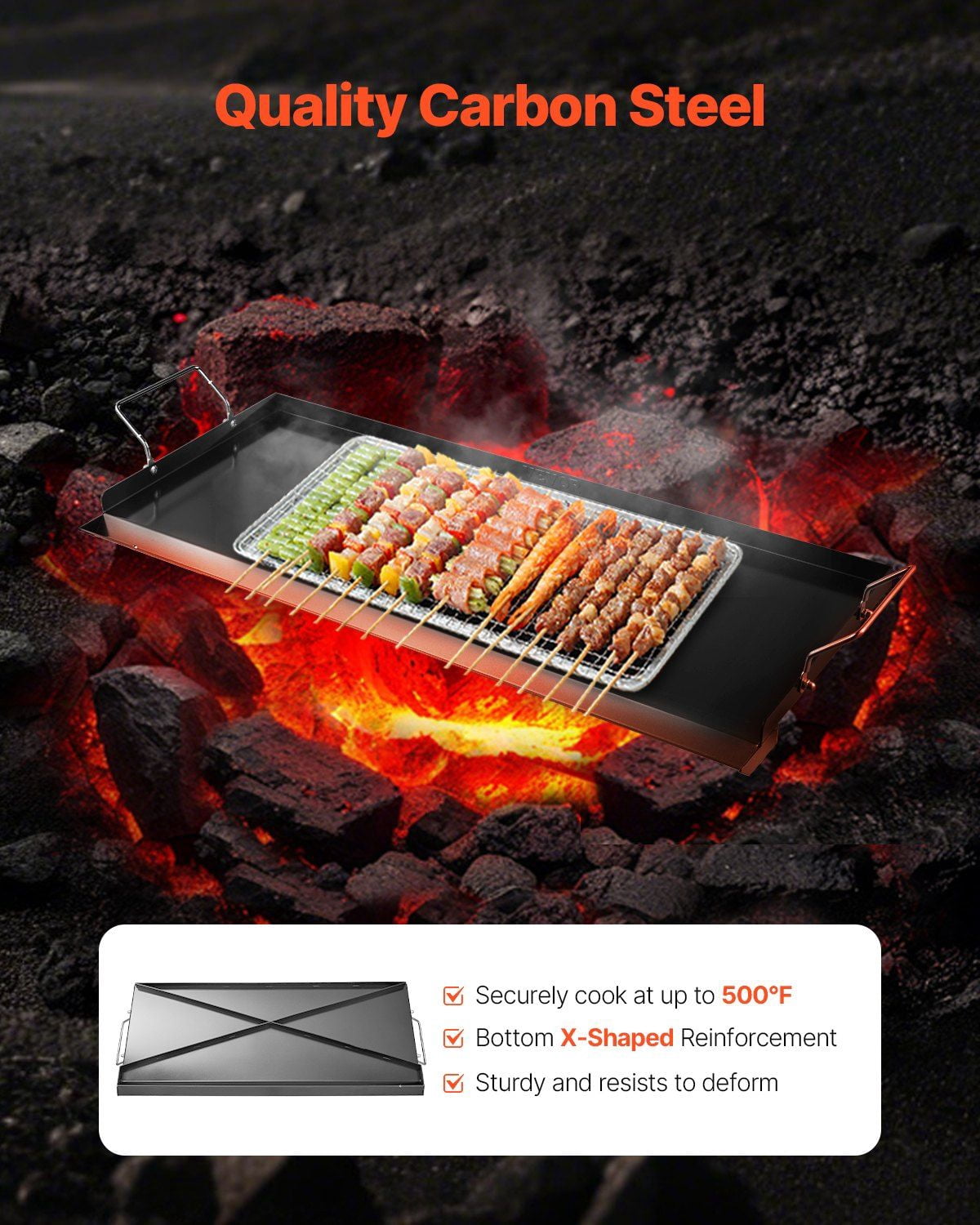 Professional Flat Top Grill Griddle, 32x14 Inch Heavy Duty Carbon Steel, Fits Gas Grills and Camp Stoves