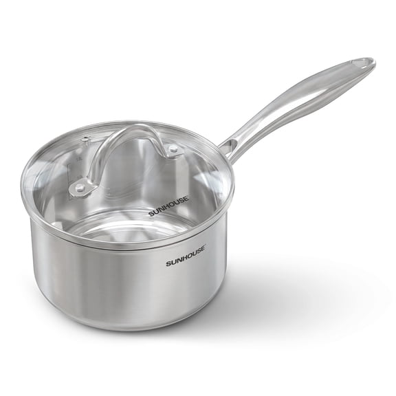 SUNHOUSE Tri-Ply Clad Stainless Steel 2-Quart Sauce Pan with Lid, Induction-Ready, Dishwasher-Safe, Compatible w/ All Cooktops, For Restaurant or Home Kitchen, Pots & Pans