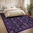 thumbnail image 3 of ODIKA 8'x10' Ultra-Soft Area Rug, Deep Purple Horror Bat Gothic Damask Vintage Scrollwork with Symmetrical Filigree Washable, Bare feet friendly, Silk-Touch for Bedroom, Under Sectional, 3 of 7