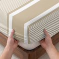 thumbnail image 3 of Twin Sze Fitted Sheet Set - Brown Stripe 2 Piece Bedding Sets 16" Deep Pocket Fitted Sheet with 1 Pillowcase, Beige Striped Modern Minimalist Geometric Lines Brushed Microfiber Hotel Bed Sheets, 3 of 9