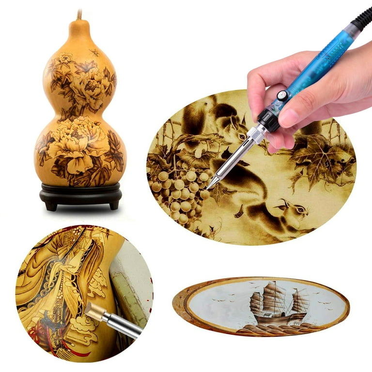 137pcs Wood Burning Kit, DIY Creative Tool Set Soldering Pyrography Pen with Adjustable Temperature and Wood Piece for Embossing Carving Tips