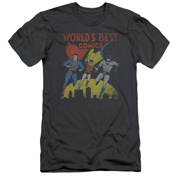 JLA Justice League Worlds Best S/S Adult 30/1 T-Shirt Charcoal