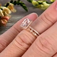 thumbnail image 2 of Halo Art Deco 1.75 Carat Emerald Cut Morganite Wedding Set Bridal Ring Engagement Ring Set On 10k Rose Gold Stacking Matching Band Anniversary Gift, 2 of 5