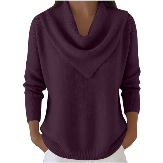 Yigetop Chandail à Col Roulé pour Femmes, Chandail à Col Roulé Surdimensionné pour Femmes, Mode Automne Hiver, Chandail à Manches Longues Tendance, Chandails d'Hiver pour Femmes, Violet 4TG