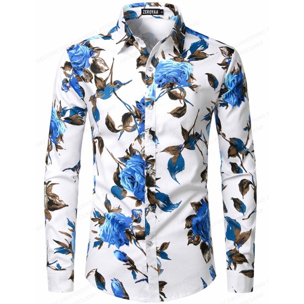 Camisas hawaianas con flores camisas casuales de manga larga camisas de moda para hombres blusas de playa cubanas ropa para hombres camisas con flores vuelta