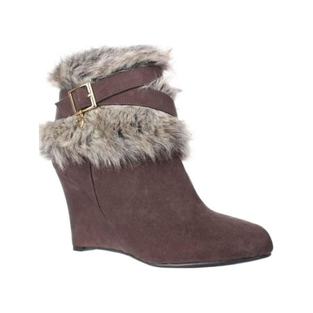 TS35 - Womens TS35 Saadie Faux Fur Cuffed Wedge Boots, Charcoal ...