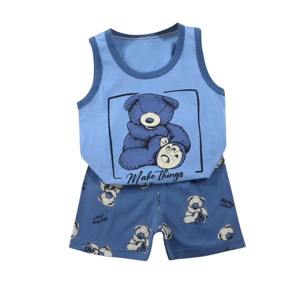 Karoyedx Toddler Boys Summer Outfits Toddler Baby Boy Clothes Cute Sleeveless Pullover T-shirts Top and Shorts 2Pcs Newborn Baby Summer Outfit Purple Size,18-24 Months