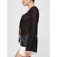 thumbnail image 3 of JYYYBF Women Sheer Tops, Long Flare Sleeve Tie-up See-through Solid Color Fall Tops Clubwear, 3 of 9