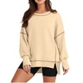 thumbnail image 1 of Sudadera Informal de Cuello Redondo para Mujer, de Larga, Holgada, , con Costuras en Contraste, para Otoño. Crema XXL, 1 of 8