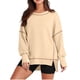 thumbnail image 1 of Sudadera Informal de Cuello Redondo para Mujer, de Larga, Holgada, , con Costuras en Contraste, para Otoño. Crema L, 1 of 8