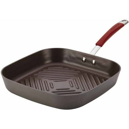 

Rachael Ray Cucina Hard-Anodized Nonstick 11-Inch Deep Square Grill Pan Gray with Cranberry Red Handle
