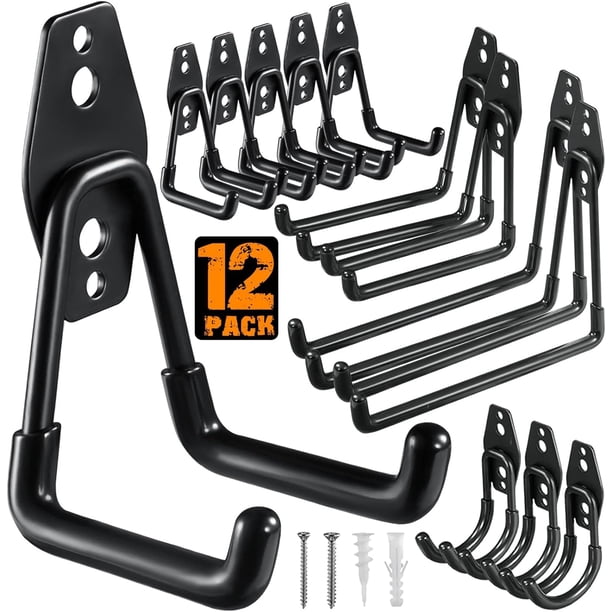 Timotech Set de 12 Ganchos de Garaje Resistentes, Ganchos de Garaje para Pared, Colgador de Garaje de Almacenamiento de Acero de Montaje en Pared y Organizador para Herramientas