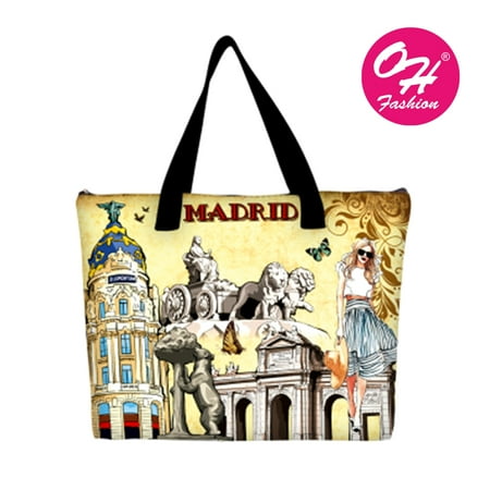 Other Designer Handbags - OH Fashion Women Handbag Tote Chic Madrid PU Leather Barrel Handbag Shoulder Bag Tote Purse Cities Design Travel Bag Adventure Awaits Collection