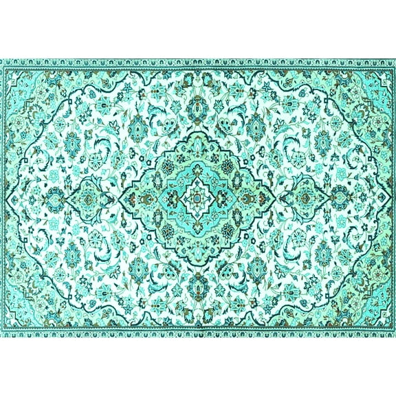 Ahgly Company Machine Washable Indoor Rectangle Persian Turquoise Blue Traditional Area Rugs, 5' x 7'
