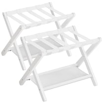 Set of 2 Bamboo Luggage Racks - Folding Suitcase Stands with Storage Shelf, 131 lb Capacity, for Guest Rooms, Cloud White