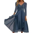 thumbnail image 1 of WTXUE Robe à Manches Longues, Robe Décontractée à Manches Longues Imprimée en Chiffon avec Coutures pour Femme, Robe Bleu Marine pour Femme, Bleu Marine 2TG, 1 of 8