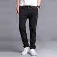 thumbnail image 6 of comerut Men Fall Winter Pants Drawstring Elastic Waist Thick Plush Warm Solid Color Straight Loose Wide Leg Soft Pockets Sports Jogging Sweatpants Long Daily Trousers, 6 of 8