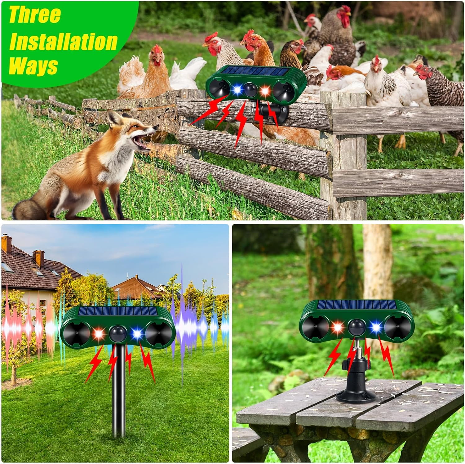 Paddsun Solar Animal Repeller,Ultrasonic Animal Repellent Deer Repellent Devices with LED Flashing Light to Squirrel Rabbit Raccoon for Garden