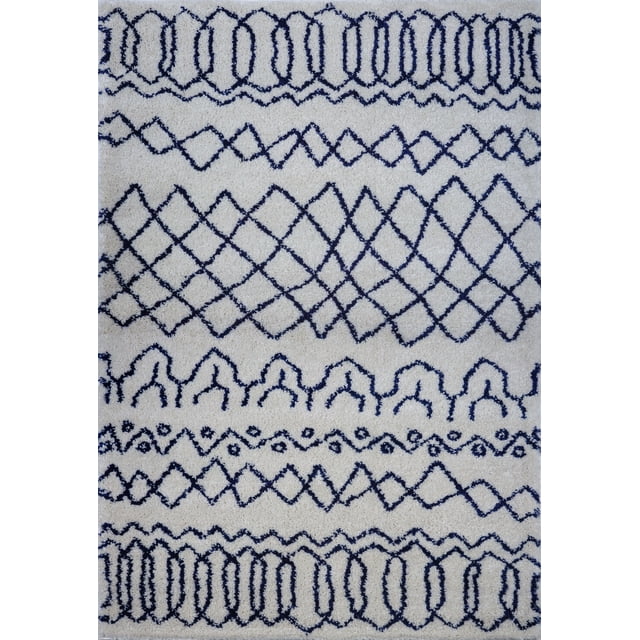 Ladole Rugs Tapis à Treillis Synthétique, Beau et Doux, Tapis Moderne pour Aire en Ivoire-Bleu Marine