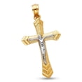 thumbnail image 1 of 14k Yellow White Gold Jesus Cross Pendant Crucifix Charm Diamond Cut Polished Two Tone 27 x 16 mm, 1 of 1