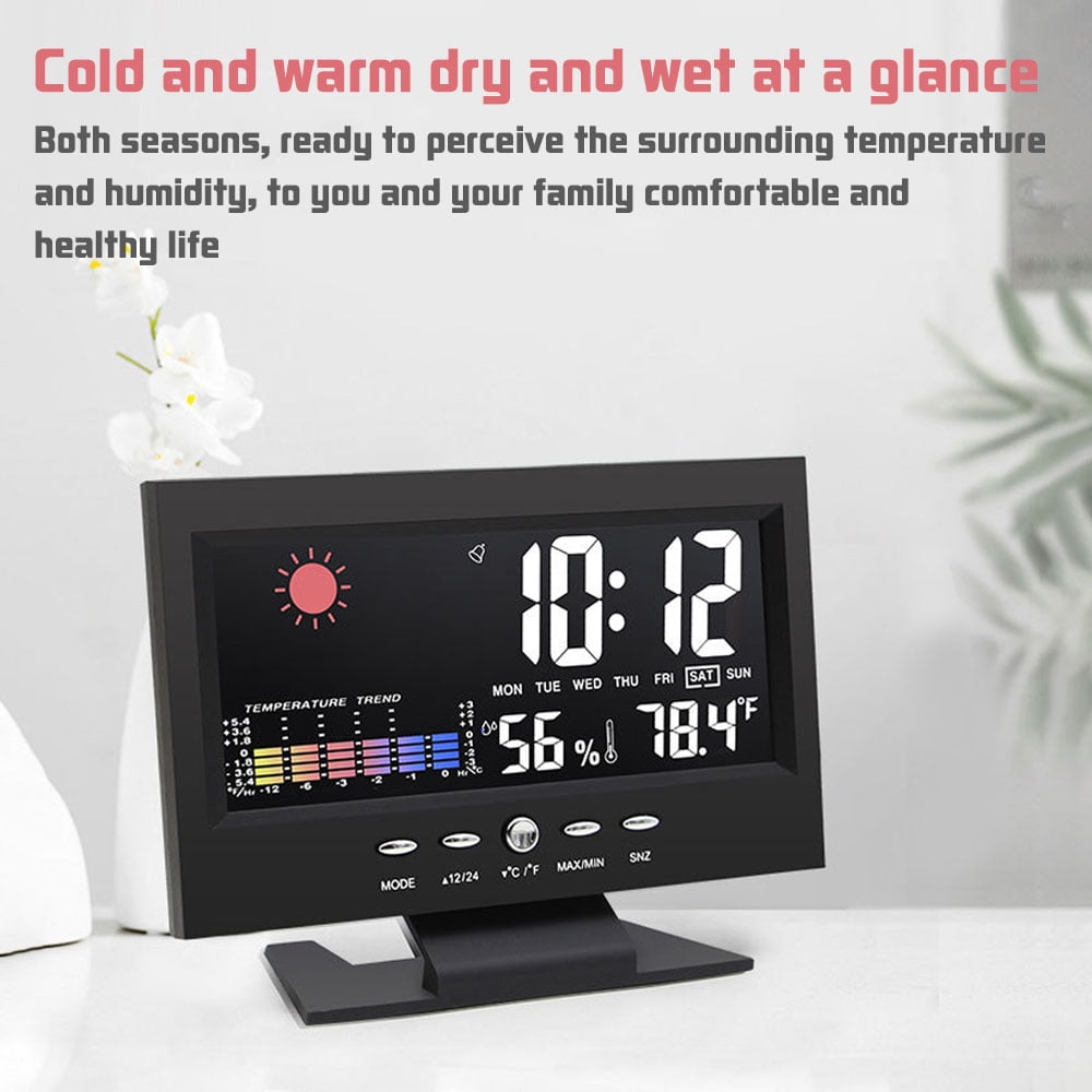 FZFLZDH Desktop Voice Control Alarm Clock LED Temperature and Humidity Monitor Digital Weather Station Calendar